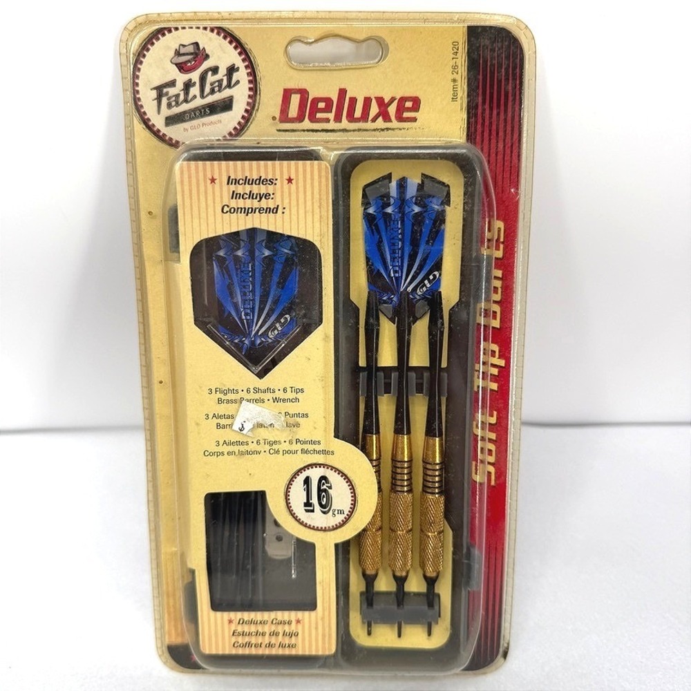 Fat Cat Deluxe Soft Tip Darts Brass Barrels Blue Flights 16g Game Set 16gm NEW